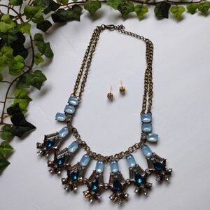 Statement Gala Necklace with Crystal Stud Earrings